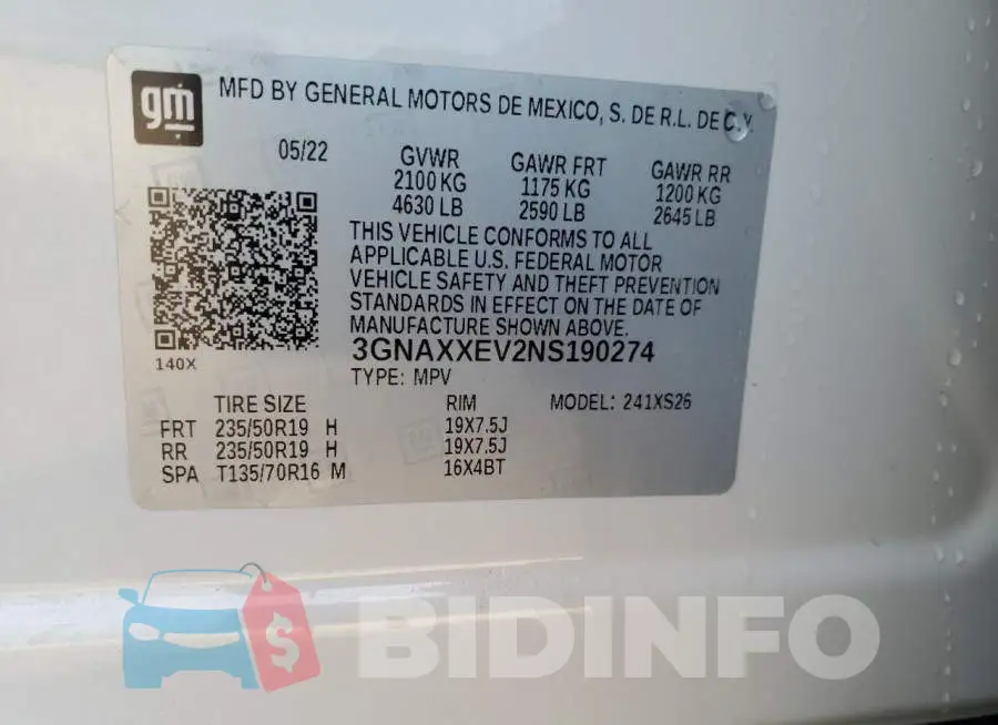3GNAXXEV2NS190274 Photo# 14