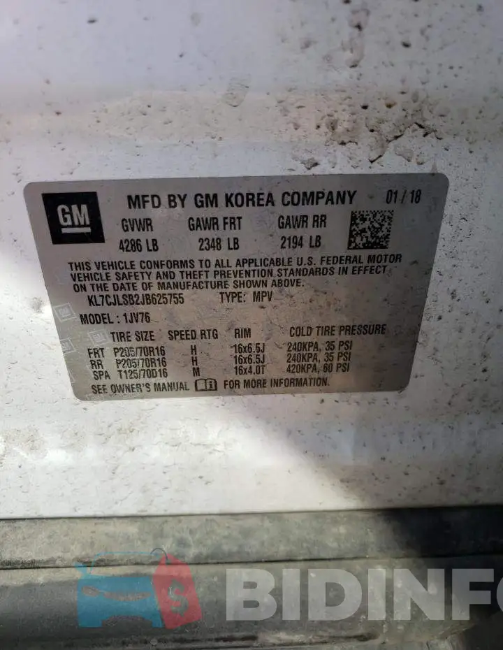 KL7CJLSB2JB625755 Photo# 12