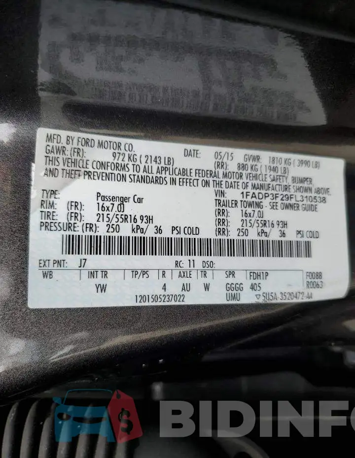 1FADP3F29FL310538 Photo# 12