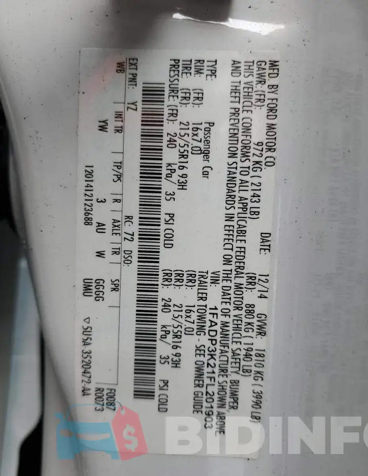 1FADP3K21FL201903 Photo# 13
