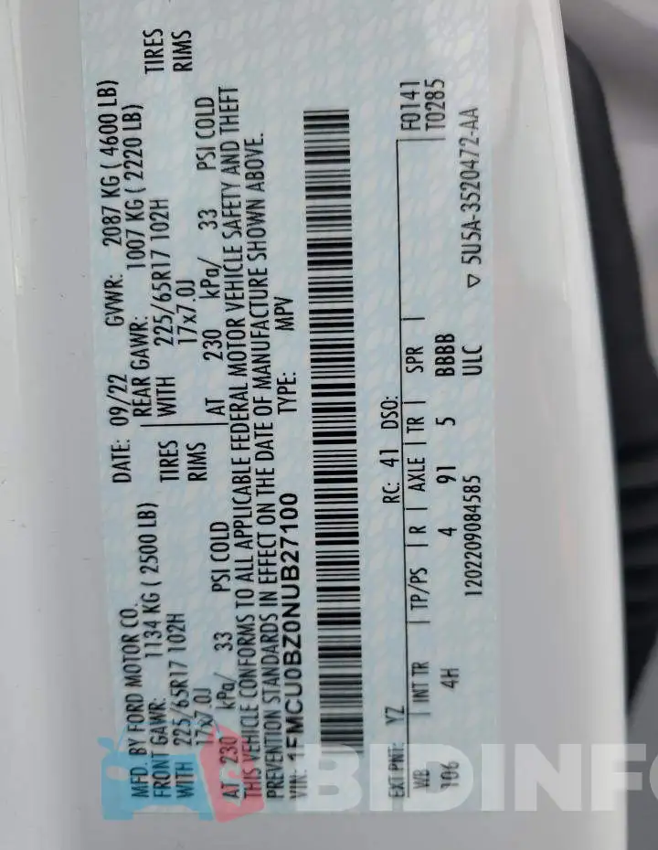 1FMCU0BZ0NUB27100 Photo# 14