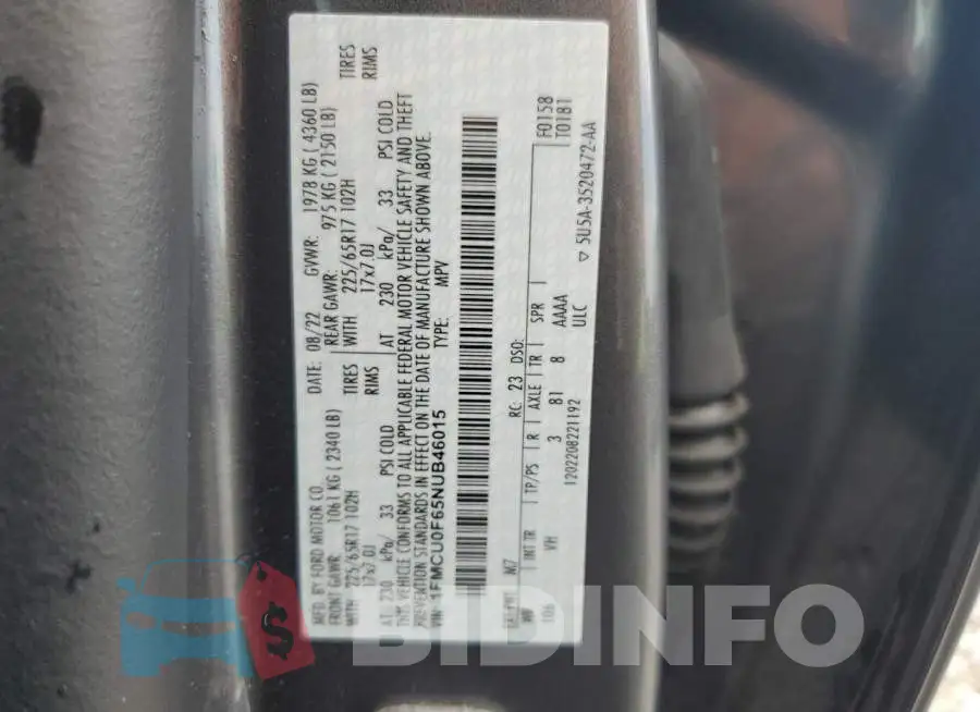 1FMCU0F65NUB46015 Photo# 13