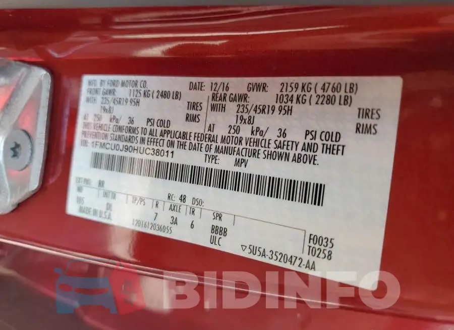 1FMCU0J90HUC38011 Photo# 14