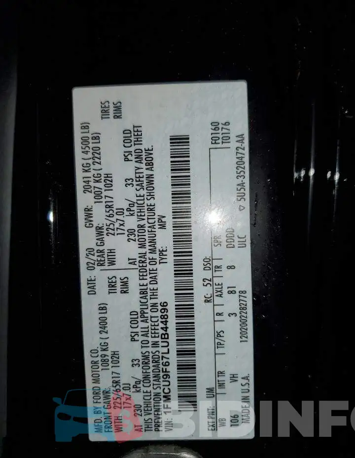 1FMCU9F67LUB44896 Photo# 12