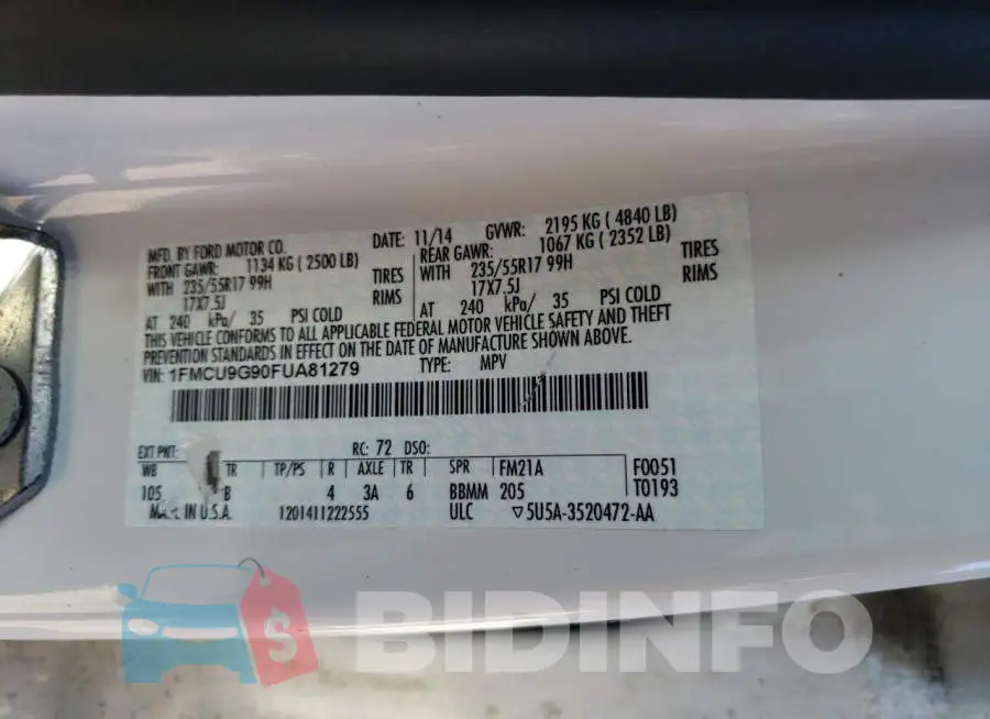 1FMCU9G90FUA81279 Photo# 13