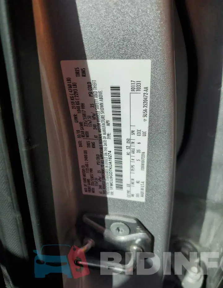 1FMCU9GD7KUA18274 Photo# 12