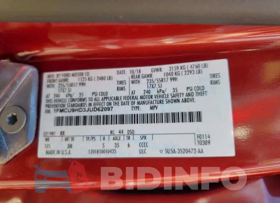 1FMCU9HD3JUD62097 Photo# 12
