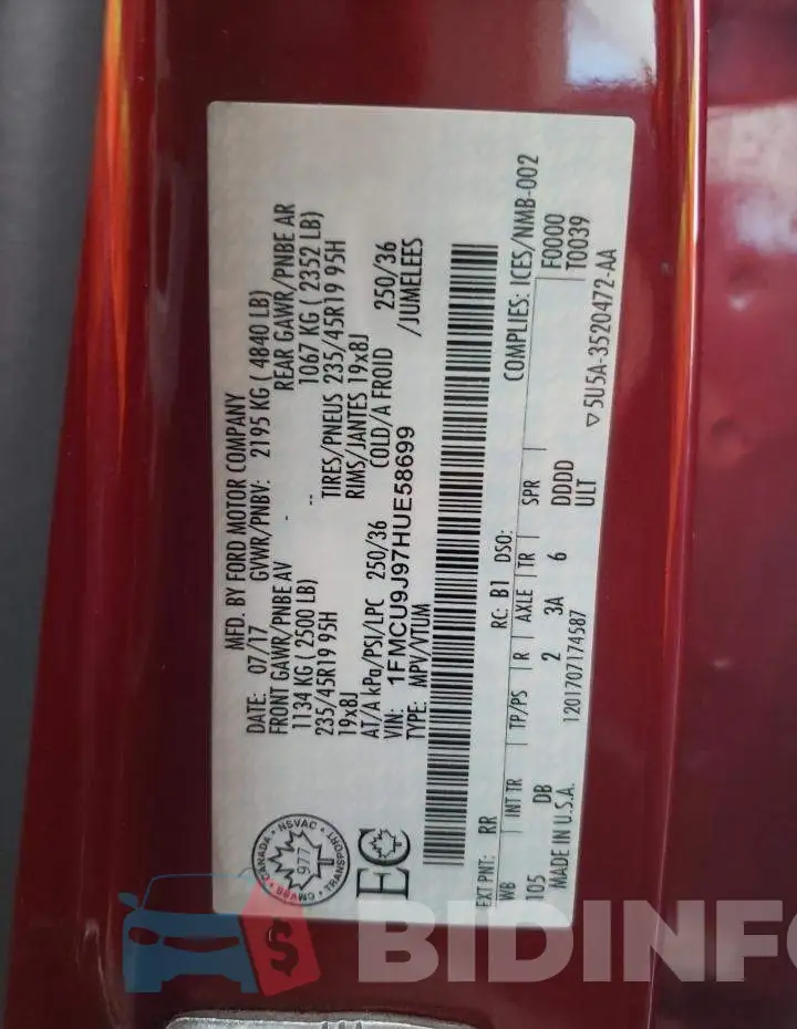 1FMCU9J97HUE58699 Photo# 13