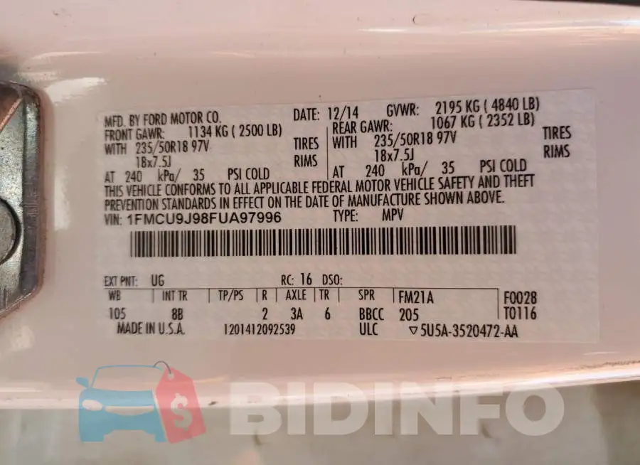 1FMCU9J98FUA97996 Photo# 12