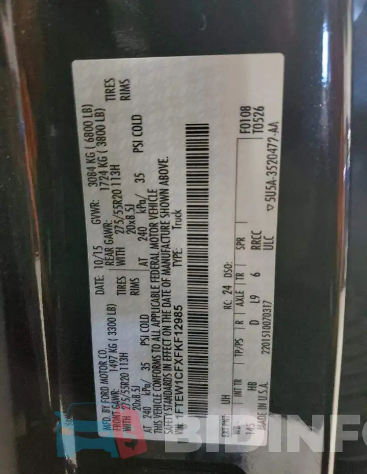 1FTEW1CFXFKF12985 Photo# 12