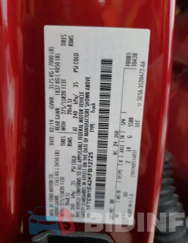 1FTEW1E42KFB12725 Photo# 12