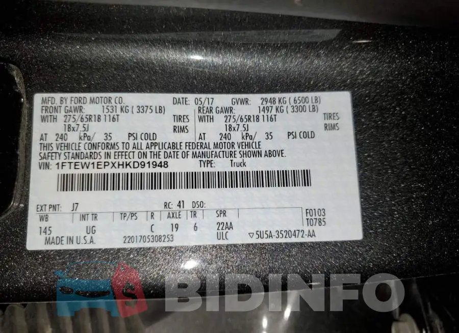 1FTEW1EPXHKD91948 Photo# 12