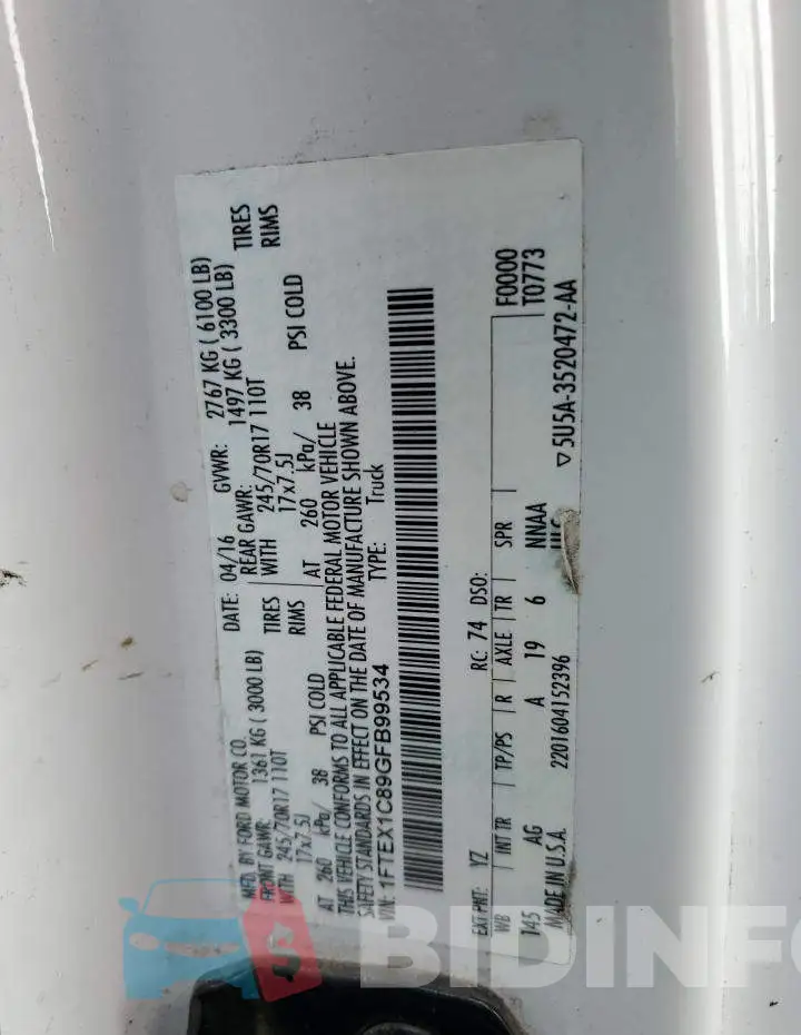 1FTEX1C89GFB99534 Photo# 12
