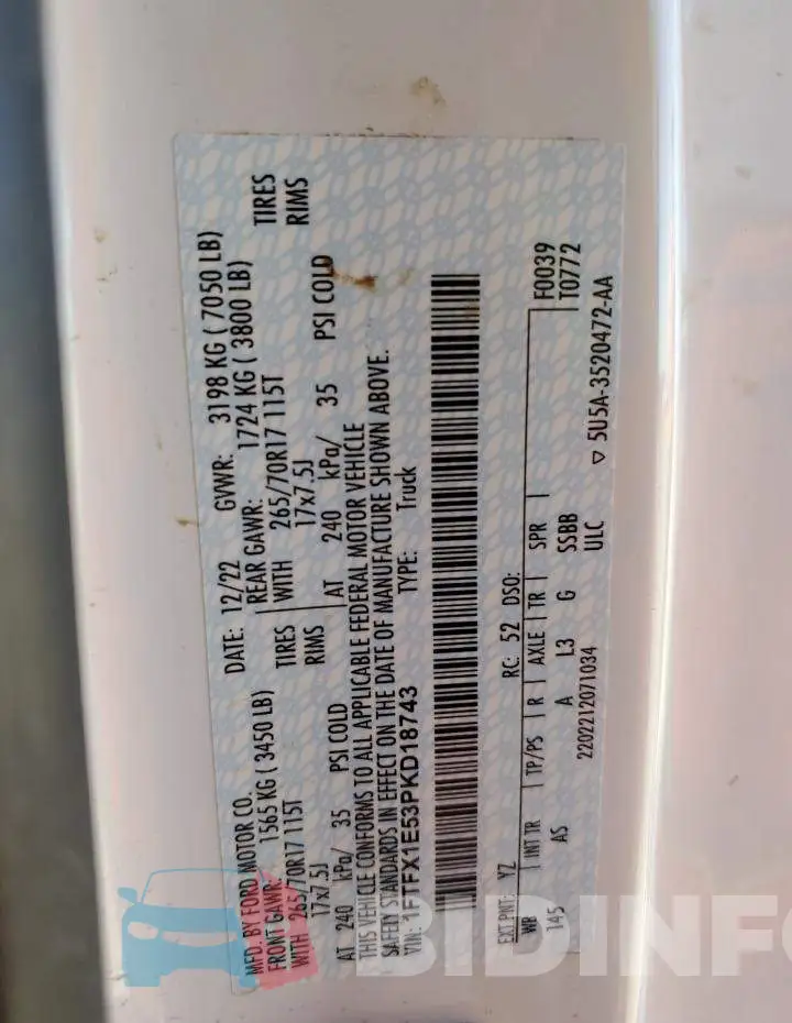 1FTFX1E53PKD18743 Photo# 12