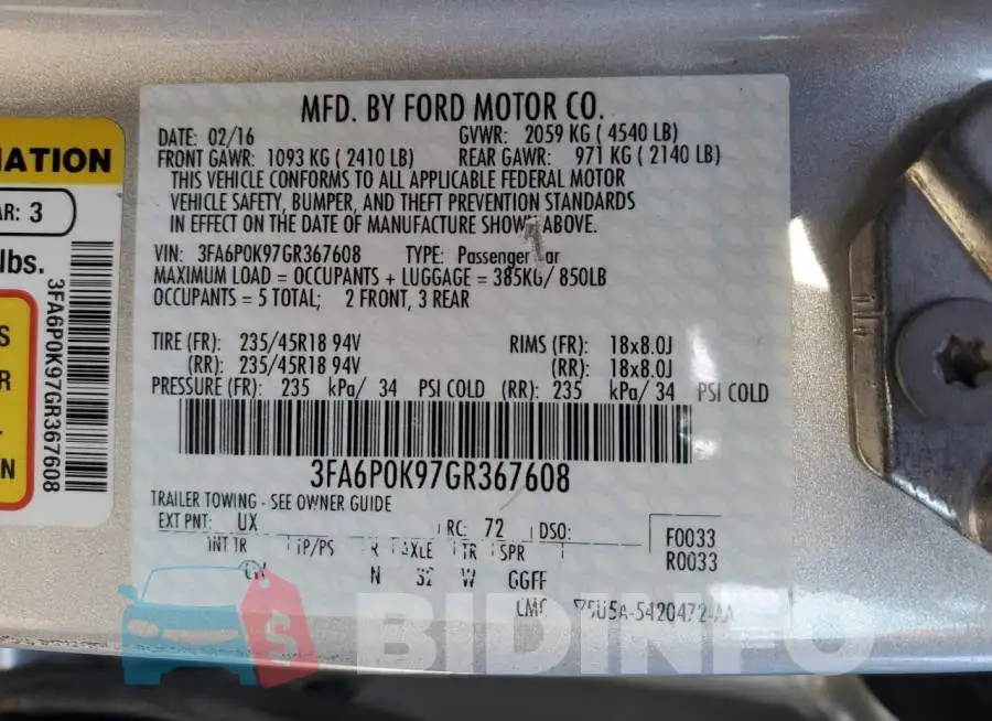 3FA6P0K97GR367608 Photo# 12