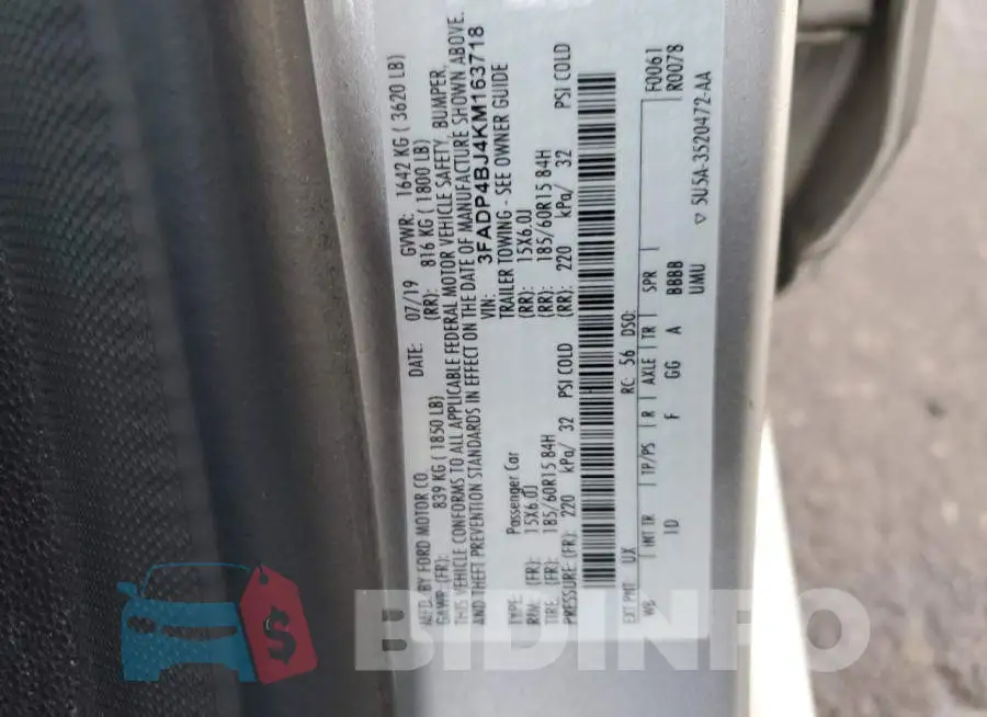 3FADP4BJ4KM163718 Photo# 12