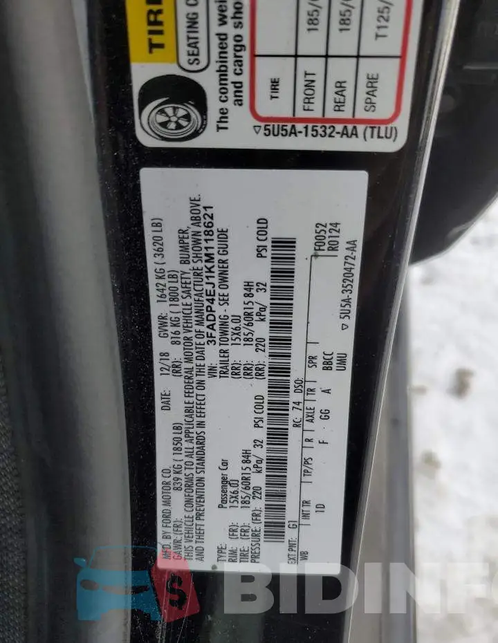 3FADP4EJ1KM118621 Photo# 12