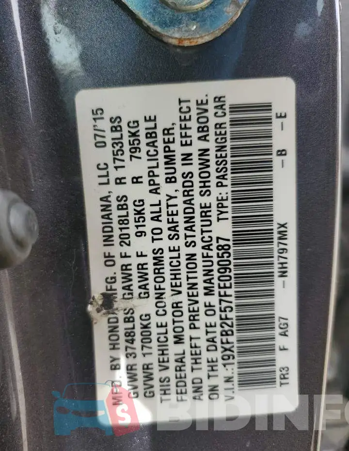 19XFB2F57FE090587 Photo# 13