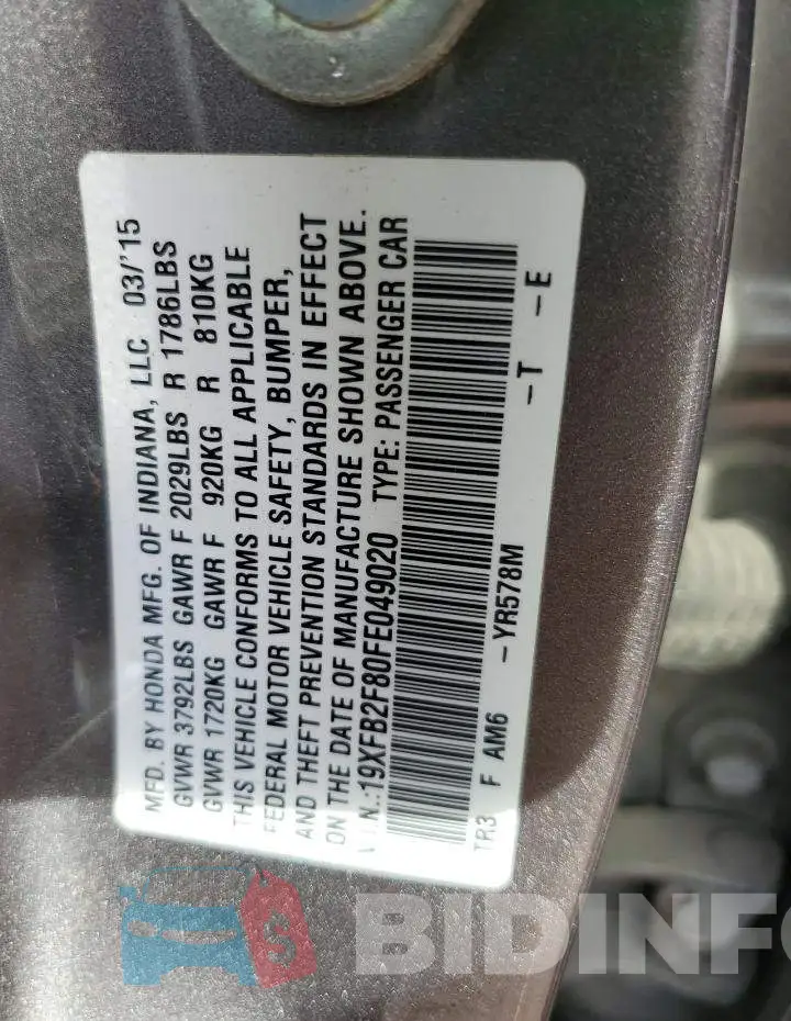 19XFB2F80FE049020 Photo# 12