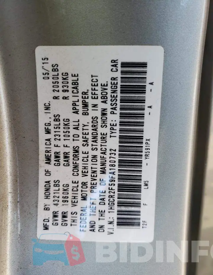1HGCR2F59FA180732 Photo# 13