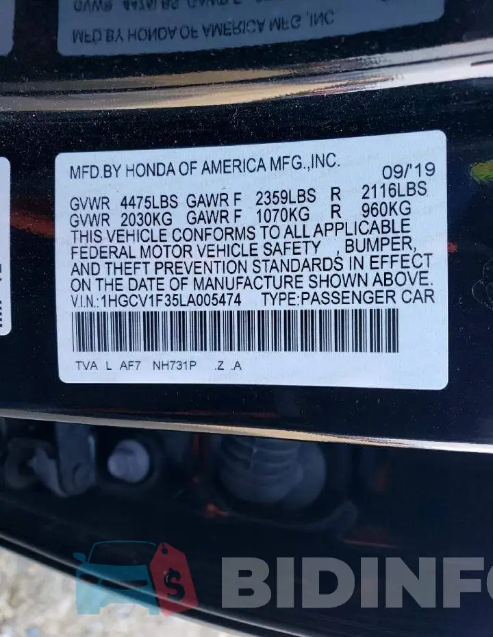 1HGCV1F35LA005474 Photo# 12