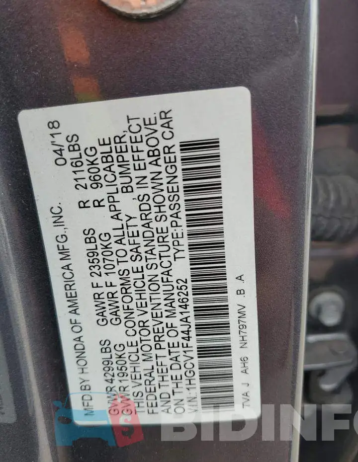 1HGCV1F44JA146252 Photo# 12