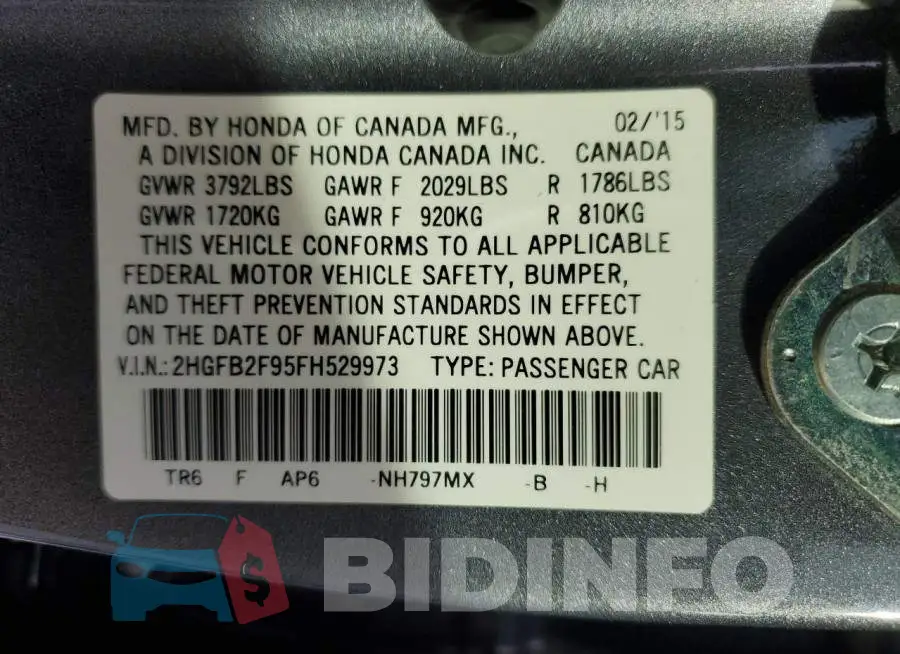 2HGFB2F95FH529973 Photo# 12