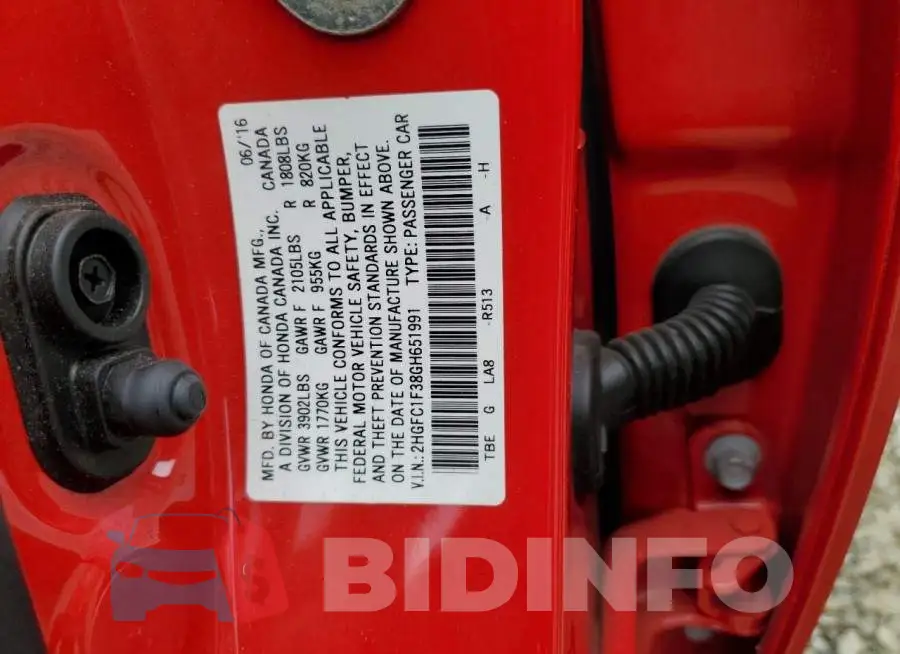 2HGFC1F38GH651991 Photo# 12