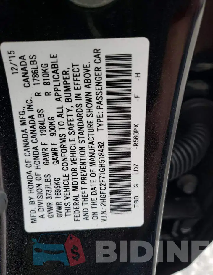2HGFC2F71GH518482 Photo# 12