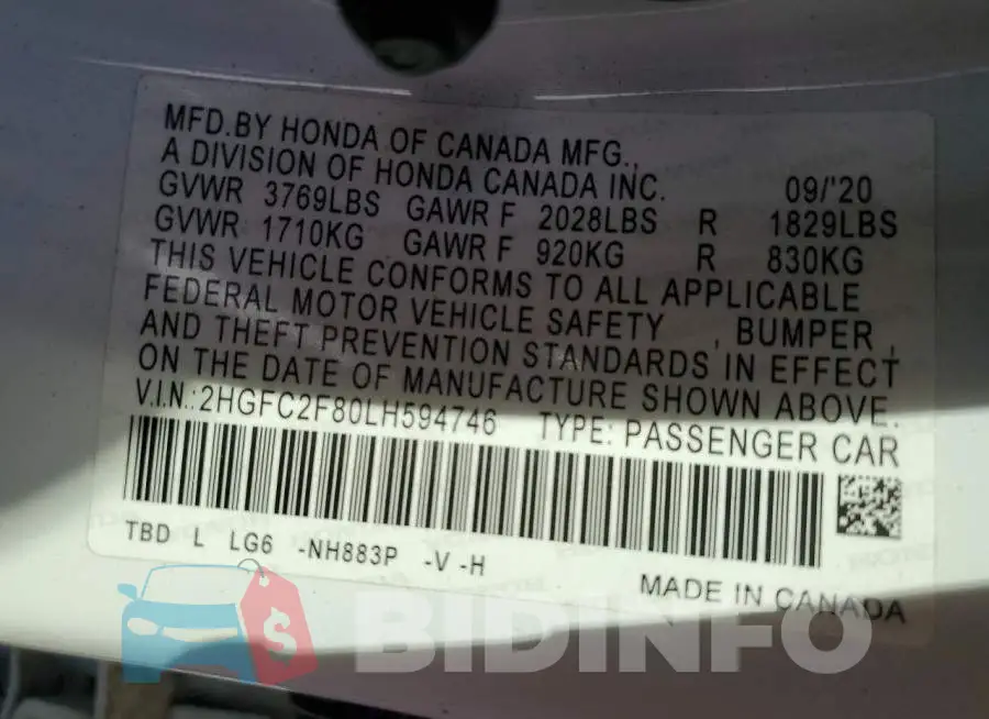 2HGFC2F80LH594746 Photo# 12