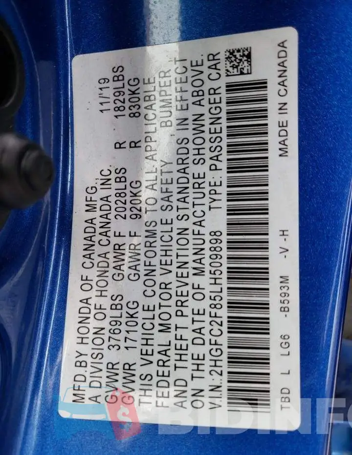 2HGFC2F85LH509898 Photo# 12
