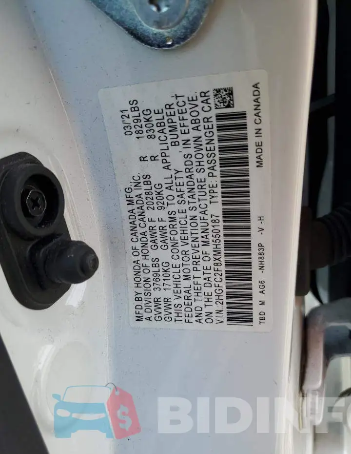 2HGFC2F8XMH550187 Photo# 13