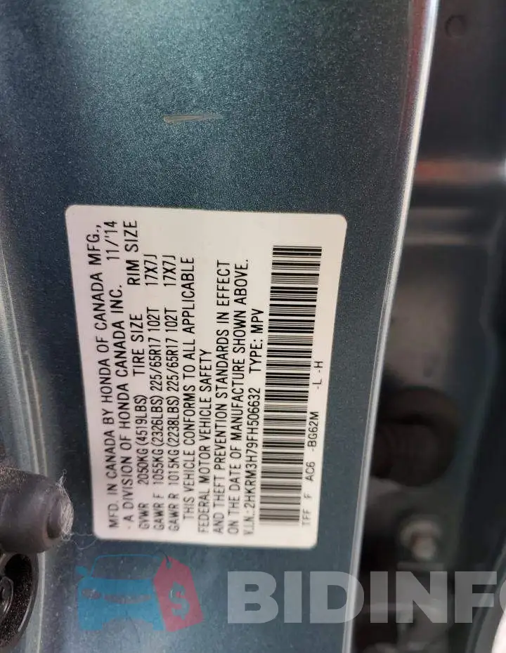 2HKRM3H79FH506632 Photo# 13