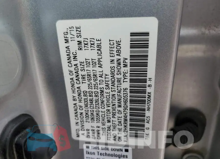 2HKRM4H79GH605376 Photo# 12