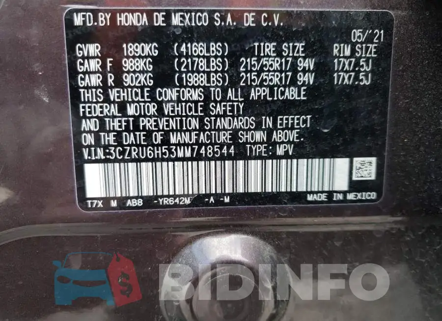 3CZRU6H53MM748544 Photo# 13