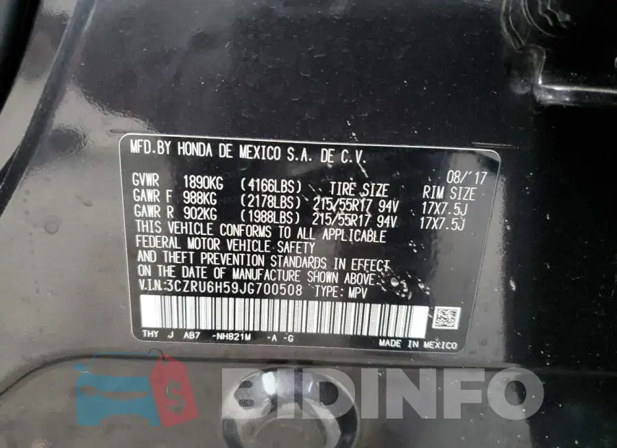 3CZRU6H59JG700508 Photo# 13