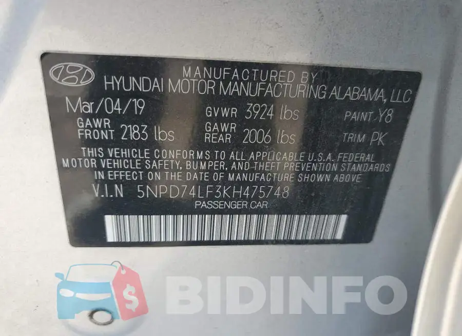 5NPD74LF3KH475748 Photo# 13