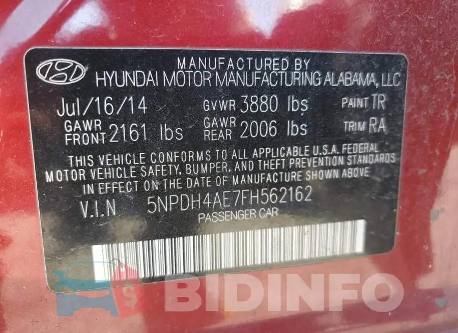 5NPDH4AE7FH562162 Photo# 12