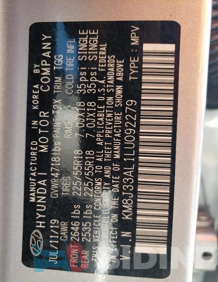 KM8J33AL1LU092279 Photo# 13
