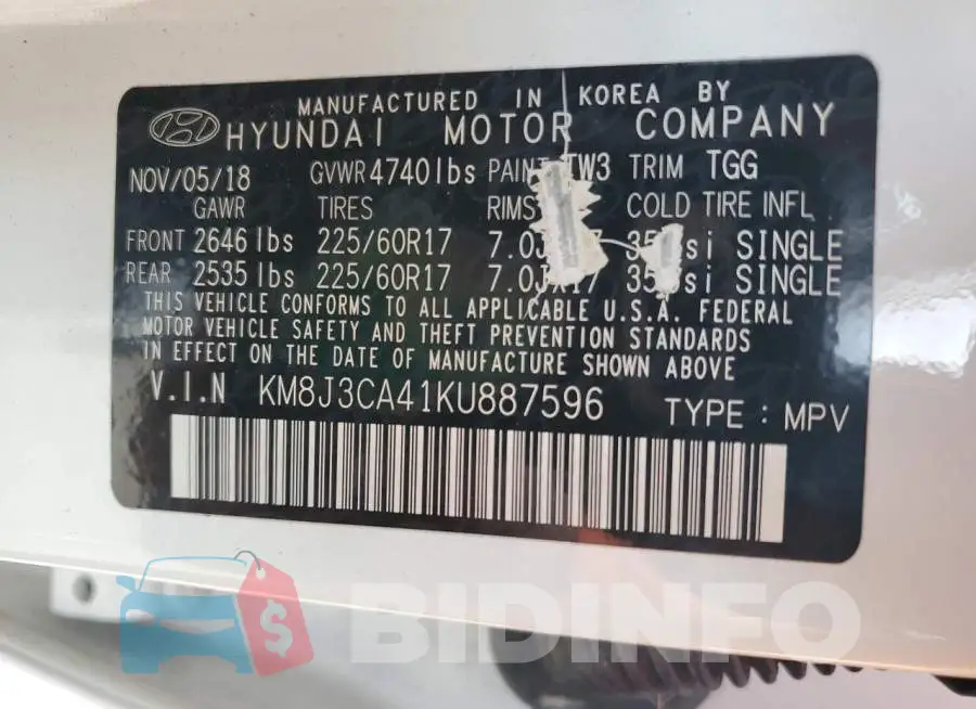 KM8J3CA41KU887596 Photo# 13