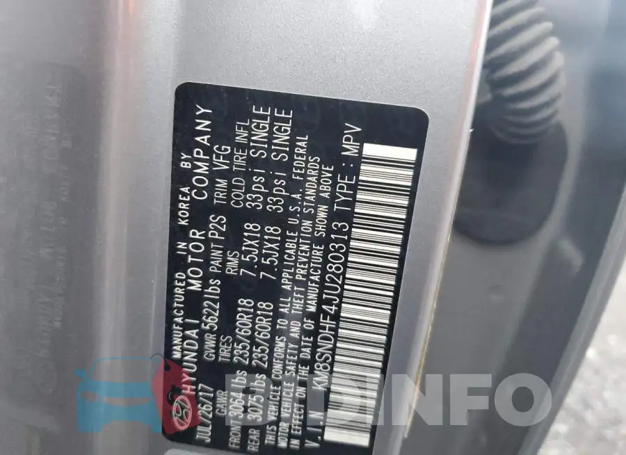 KM8SNDHF4JU280313 Photo# 12