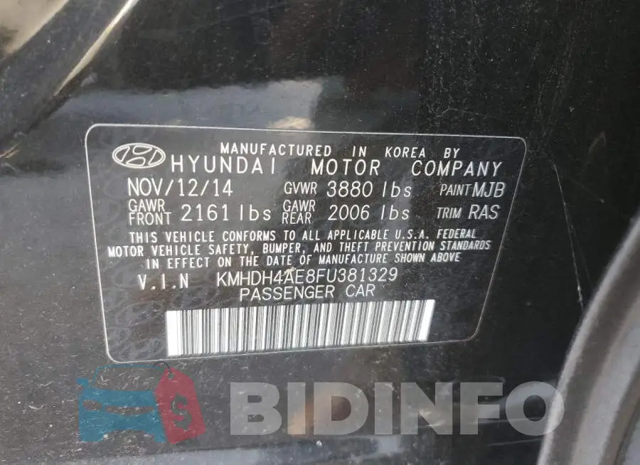 KMHDH4AE8FU381329 Photo# 12