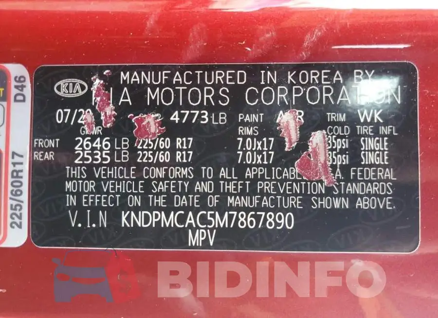 KNDPMCAC5M7867890 Photo# 14