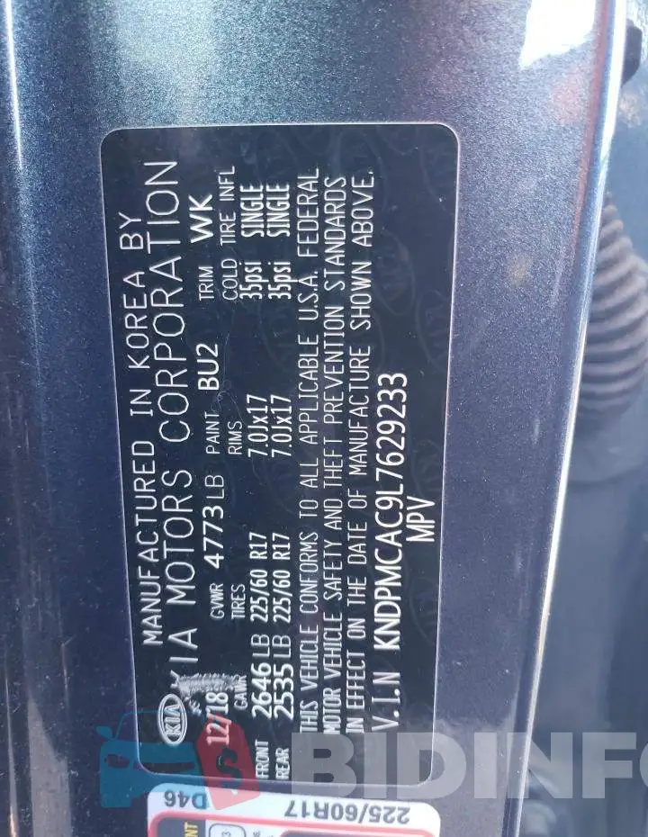 KNDPMCAC9L7629233 Photo# 12