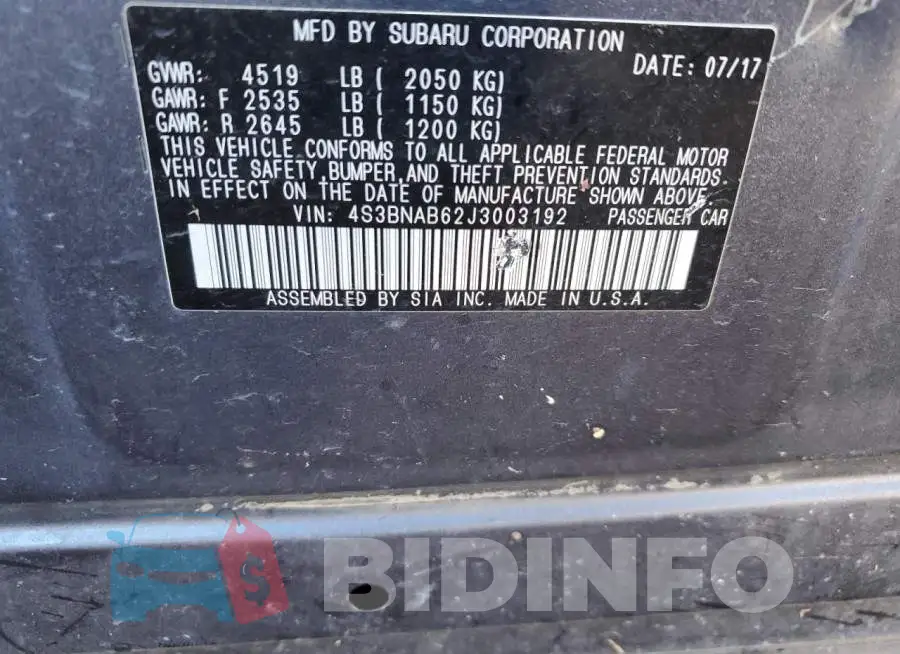 4S3BNAB62J3003192 Photo# 13
