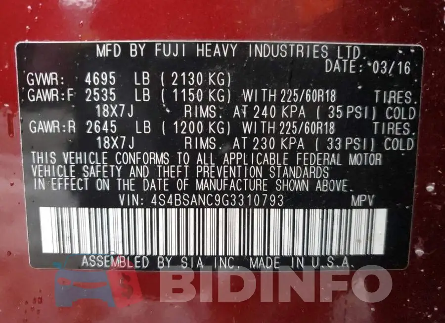 4S4BSANC9G3310793 Photo# 14