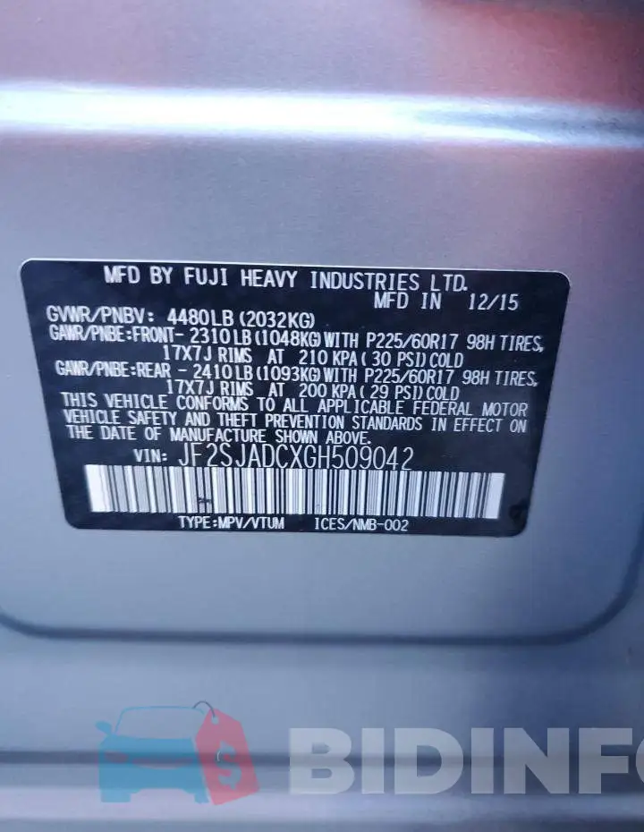 JF2SJADCXGH509042 Photo# 12