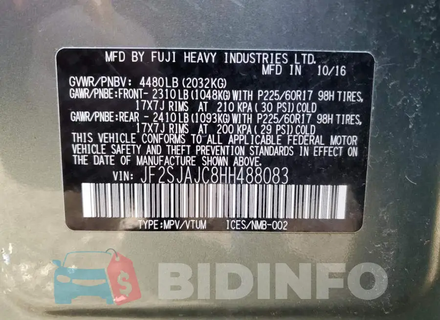 JF2SJAJC8HH488083 Photo# 12