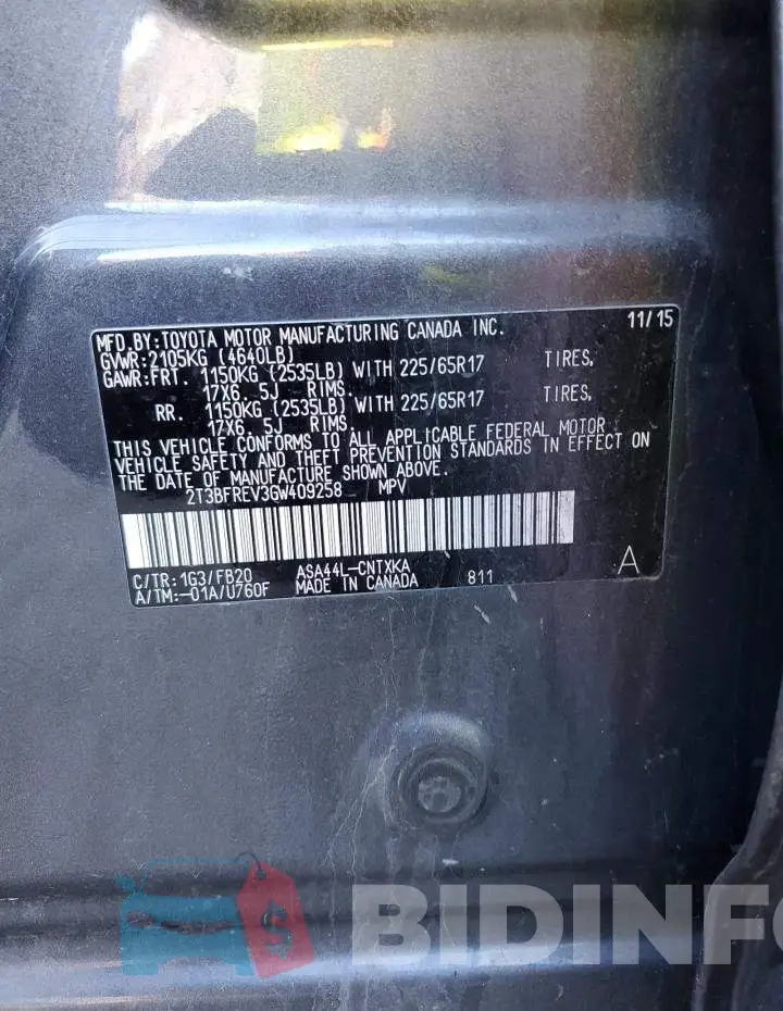 2T3BFREV3GW409258 Photo# 12