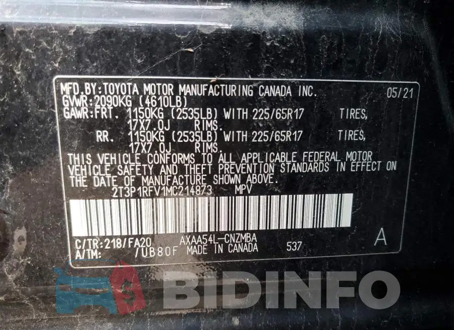 2T3P1RFV1MC214873 Photo# 14